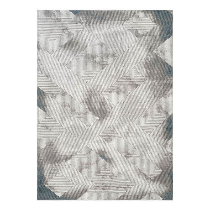 Gray contemporary rug with raised geometric lattice pattern, 3D effect look