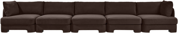 Hammond 5-piece velvet sectional sofa in dark brown with segmented seats and track arms