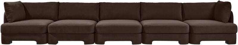 Hammond 5-piece velvet sectional sofa in dark brown with segmented seats and track arms