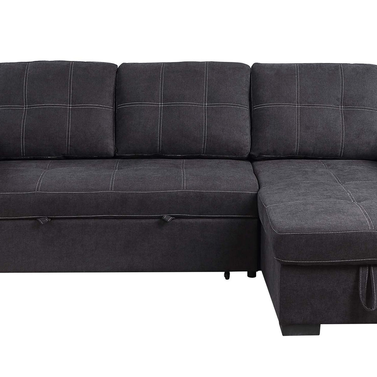 Toby - Woven Fabric Reversible Sleeper Sectional Sofa With Storage Chaise Cup Holder Charging Ports And Pockets