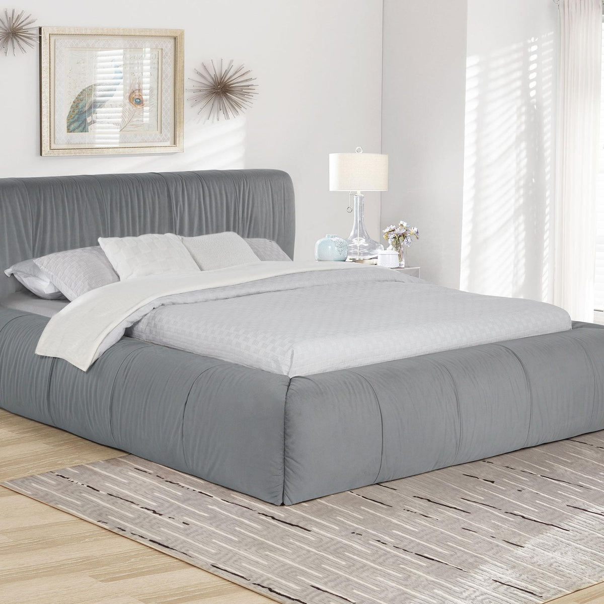 Wilshire Upholstered Queen Platform Bed Grey