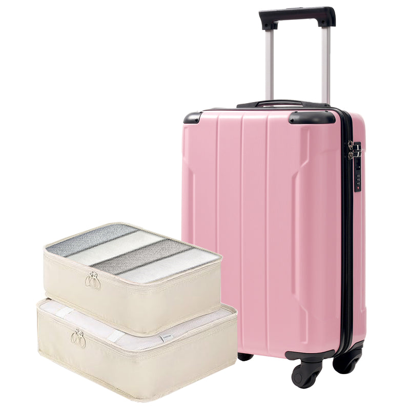 20-Inch Hardshell Carry-On Luggage, Lightweight Durable ABS Suitcase with Spinner Wheels, Built-in TSA Lock, 2 Packing Cubes, Pink