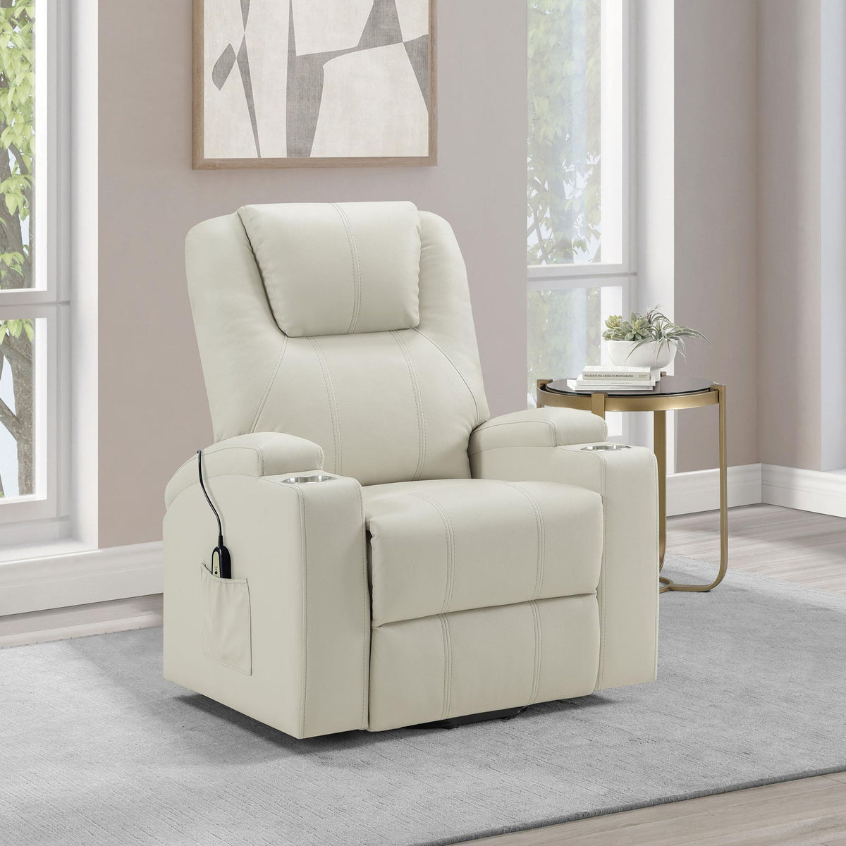 Armstrong Upholstered Power Lift Massage Recliner Ivory