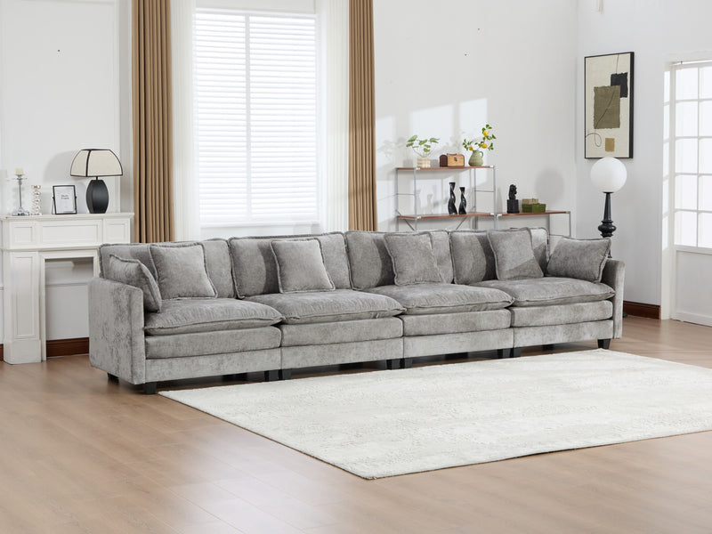 Cloud Sofa 4 Seats (Ottoman is not included), Modern Sectional Couch, for Living Room Bedroom and Apartment, Comfy Double Layer Upholstered Seat Cushion, Breathable Chenille Fabric,Gray,SW5014GY