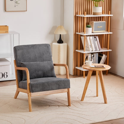 Mid-Century Modern Accent Chair&Coffee Table Set, Vintage Luxury Style, Leisure Chair(Antique Dark Gray)& coffee table (Natural Wood), suitable for living rooms and bedroom relaxation areas