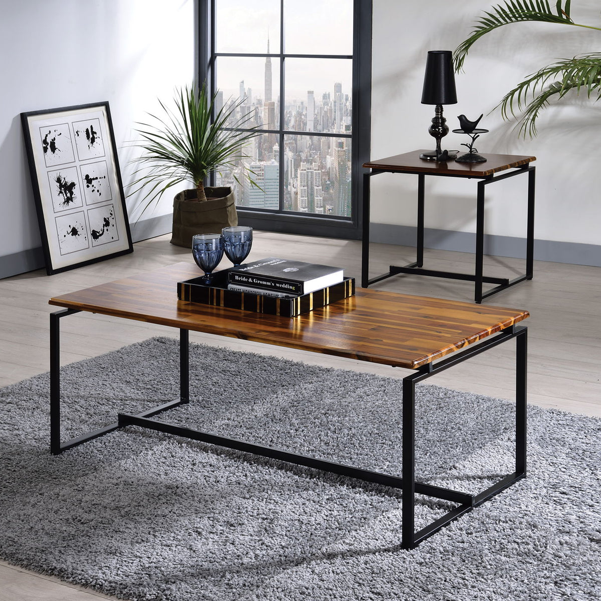 Jurgen - 3 Pieces Pack Coffee & End Set - Oak / Black