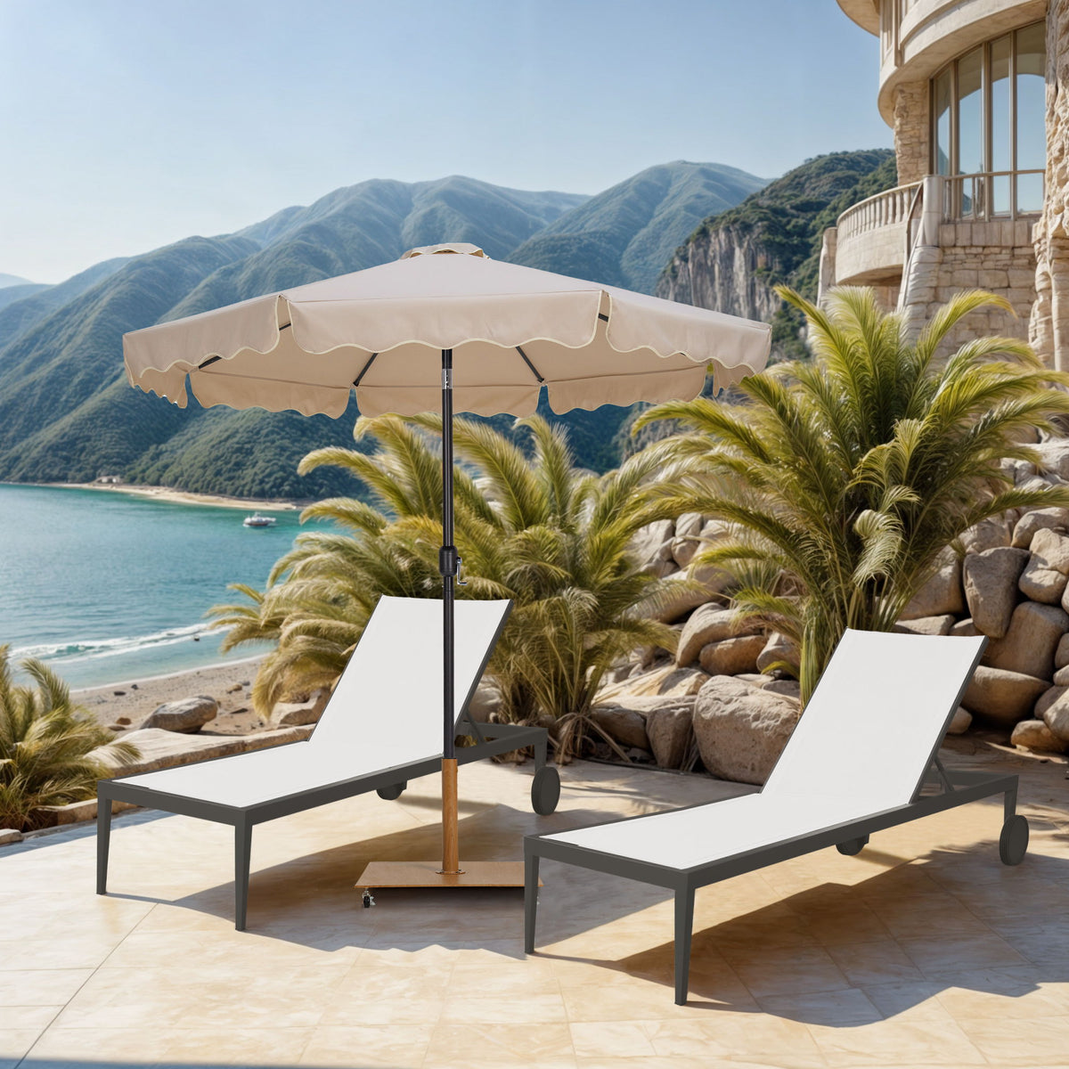 Amalfi - Aluminum Patio Umbrella - Light Brown Base / Black Pole