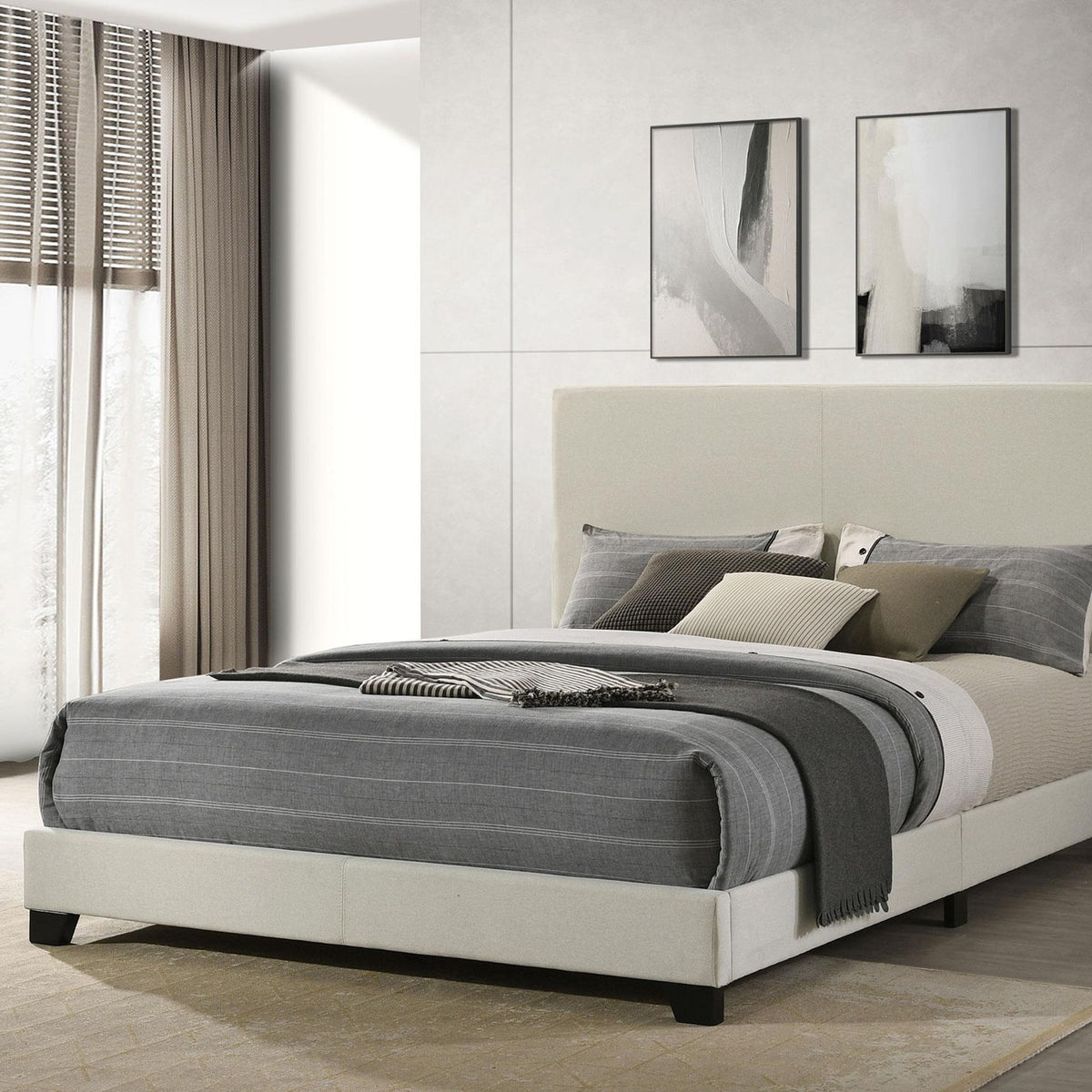 Dorian Fabric Upholstered Queen Panel Bed Cream