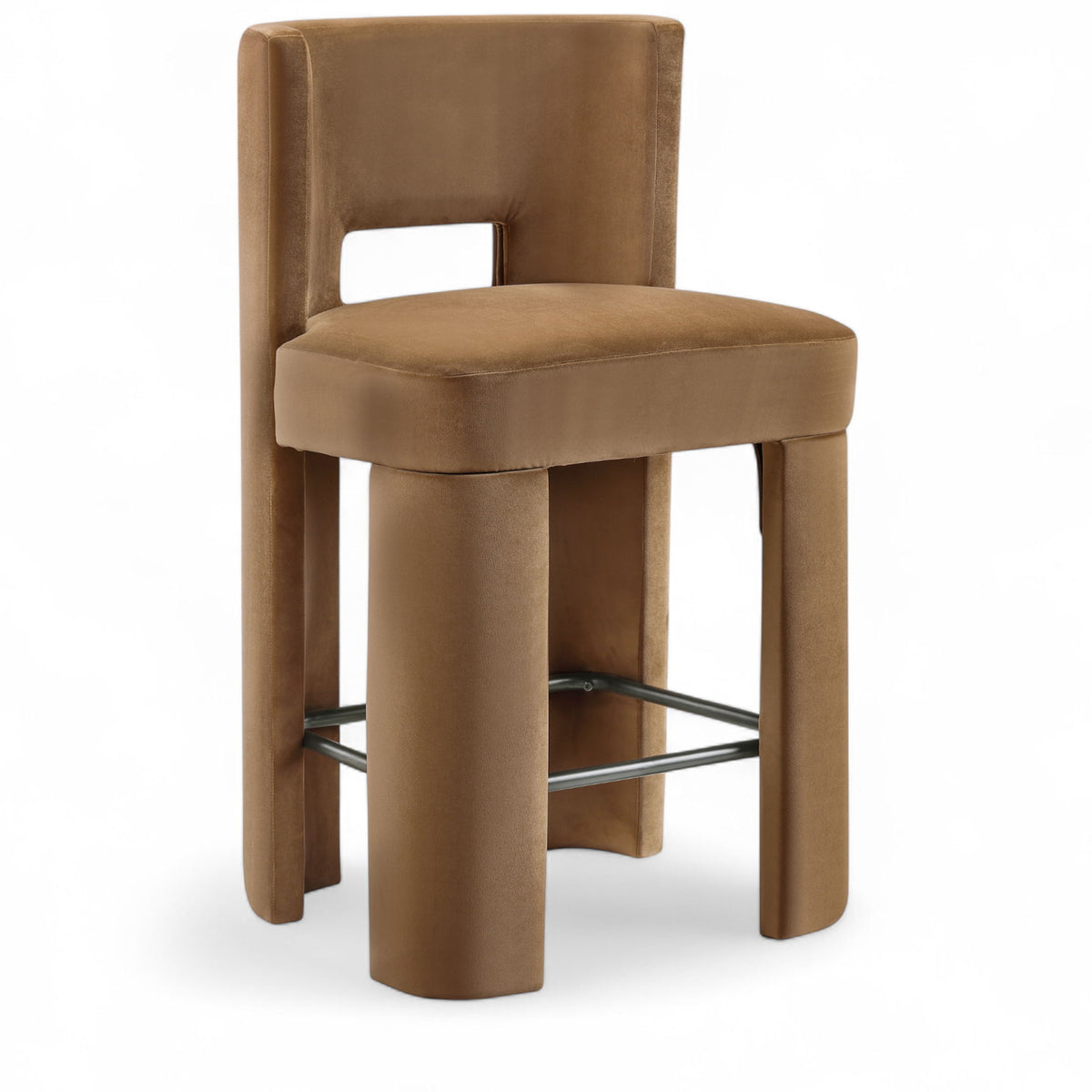 Zuno - Velvet Performance Fabric Upholstered Counter Stool (Set of 2) - Saddle