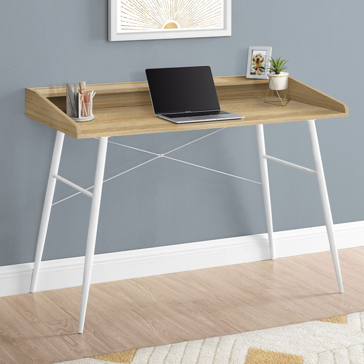 Computer Desk For Home Office, Laptop, Storage Shelves, Contemporary & Modern - Natural