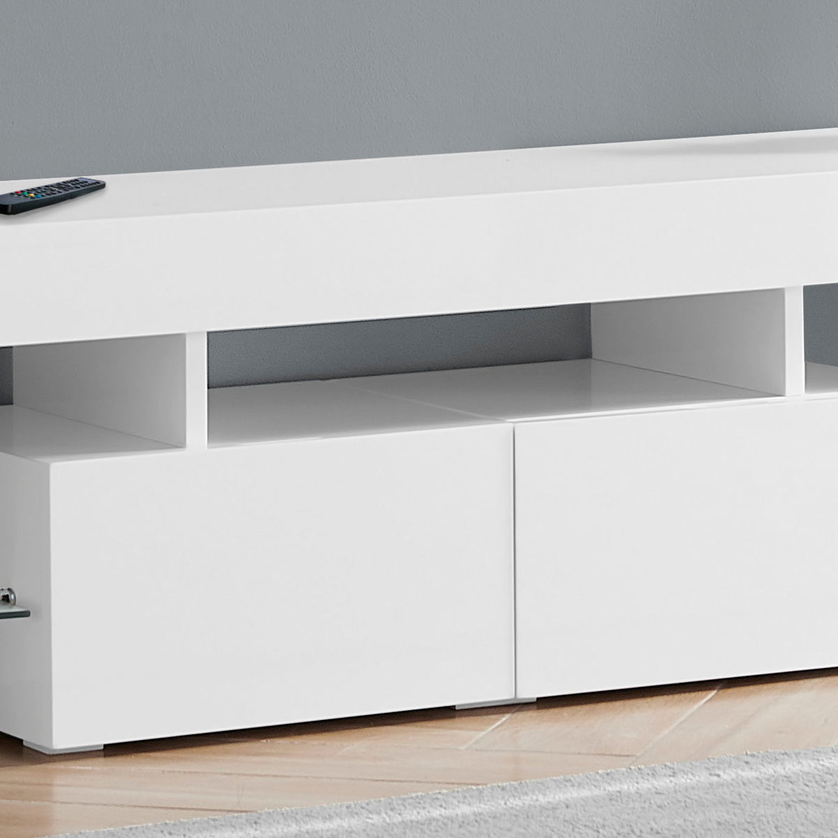 TV Stand, Console, Media Entertainment Center, Storage Cabinet, Glossy Contemporary & Modern - White