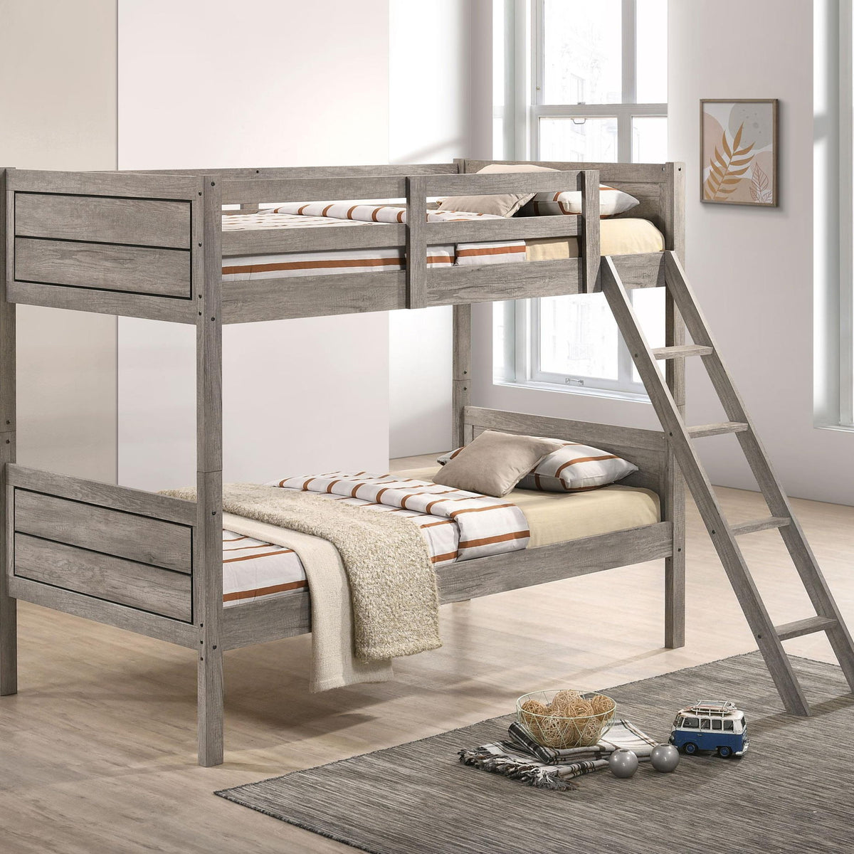 Ryder Wood Twin Over Twin Bunk Bed Weathered Taupe