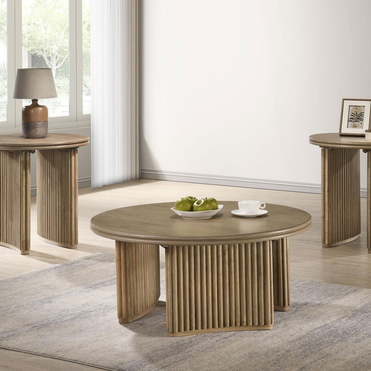 Adina 3-piece Round Coffee Table Set Distressed Light Brown