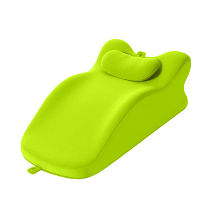 Lime green contoured bed pillow with built-in headrest bump