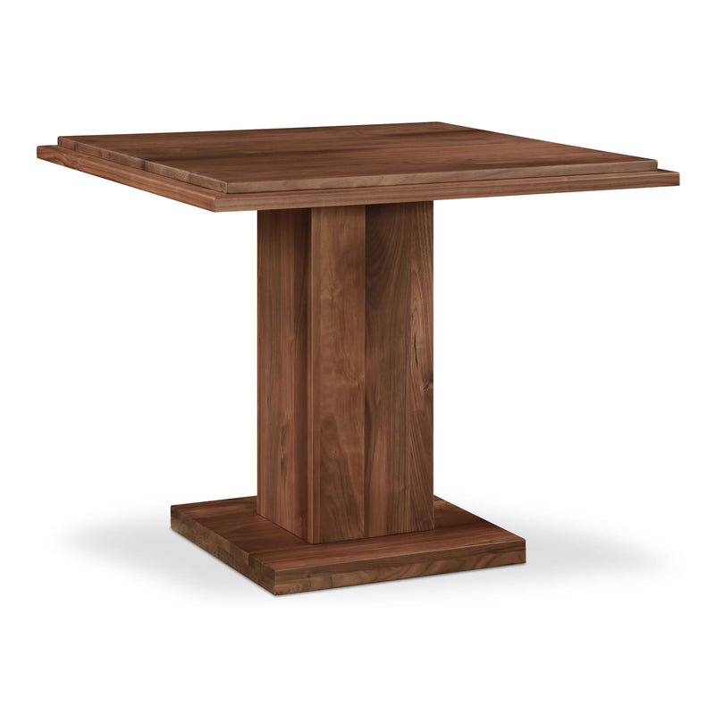 Walnut bar table with square tabletop and central pedestal base