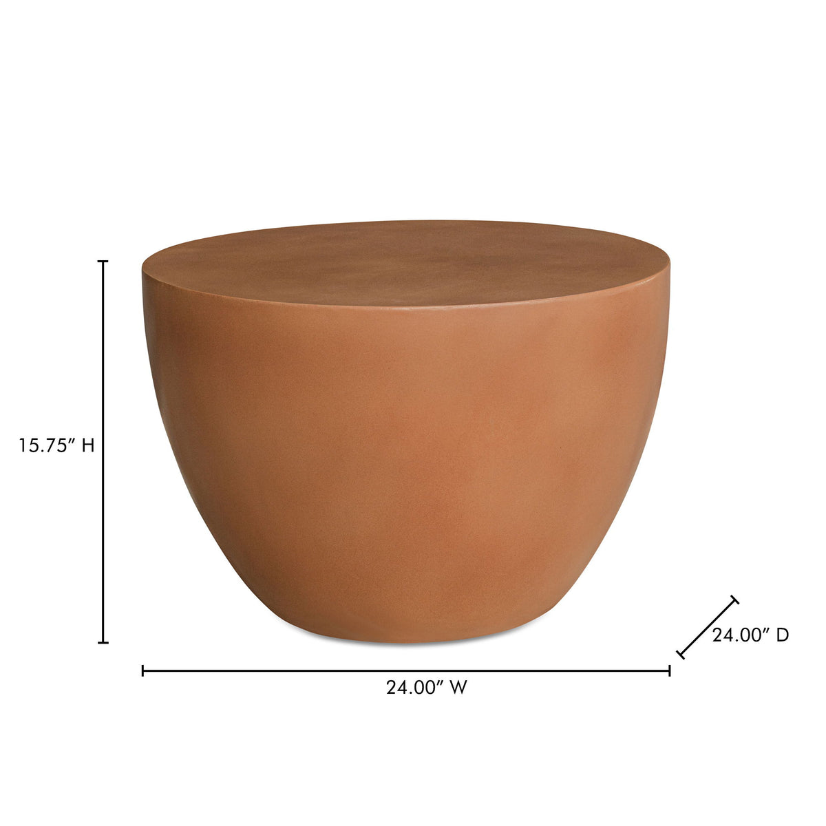 Terracotta round side table, 24 in diameter and 15.75 in height