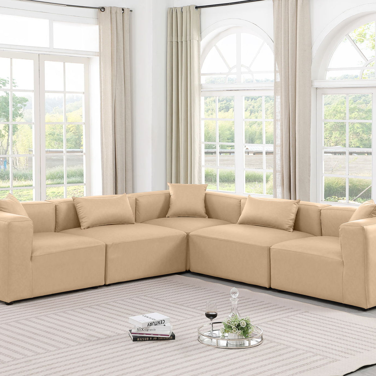 Cube - 5 Piece Modular Corner Sectional - Tan