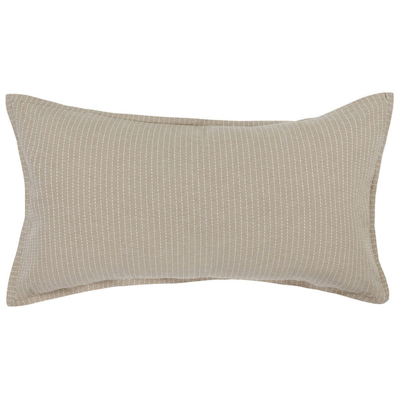 Rectangular natural beige pillow sham with fine vertical stripe pattern and stitched edge