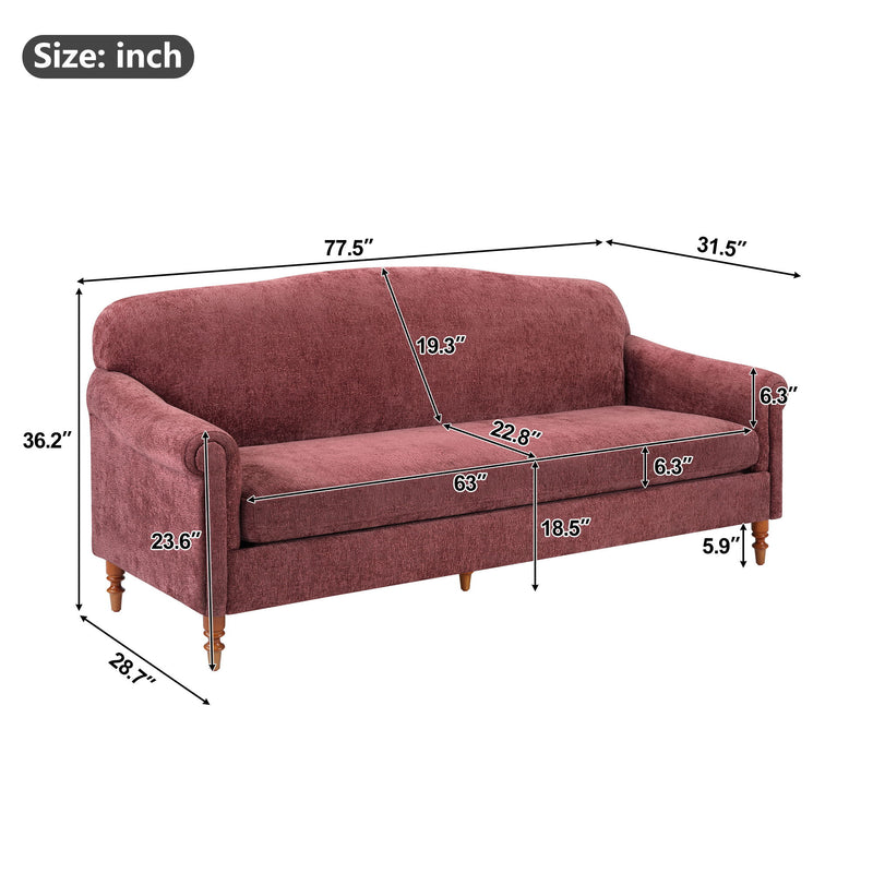 Burgundy 2-seat loveseat sofa with rolled arms and two seat cushions