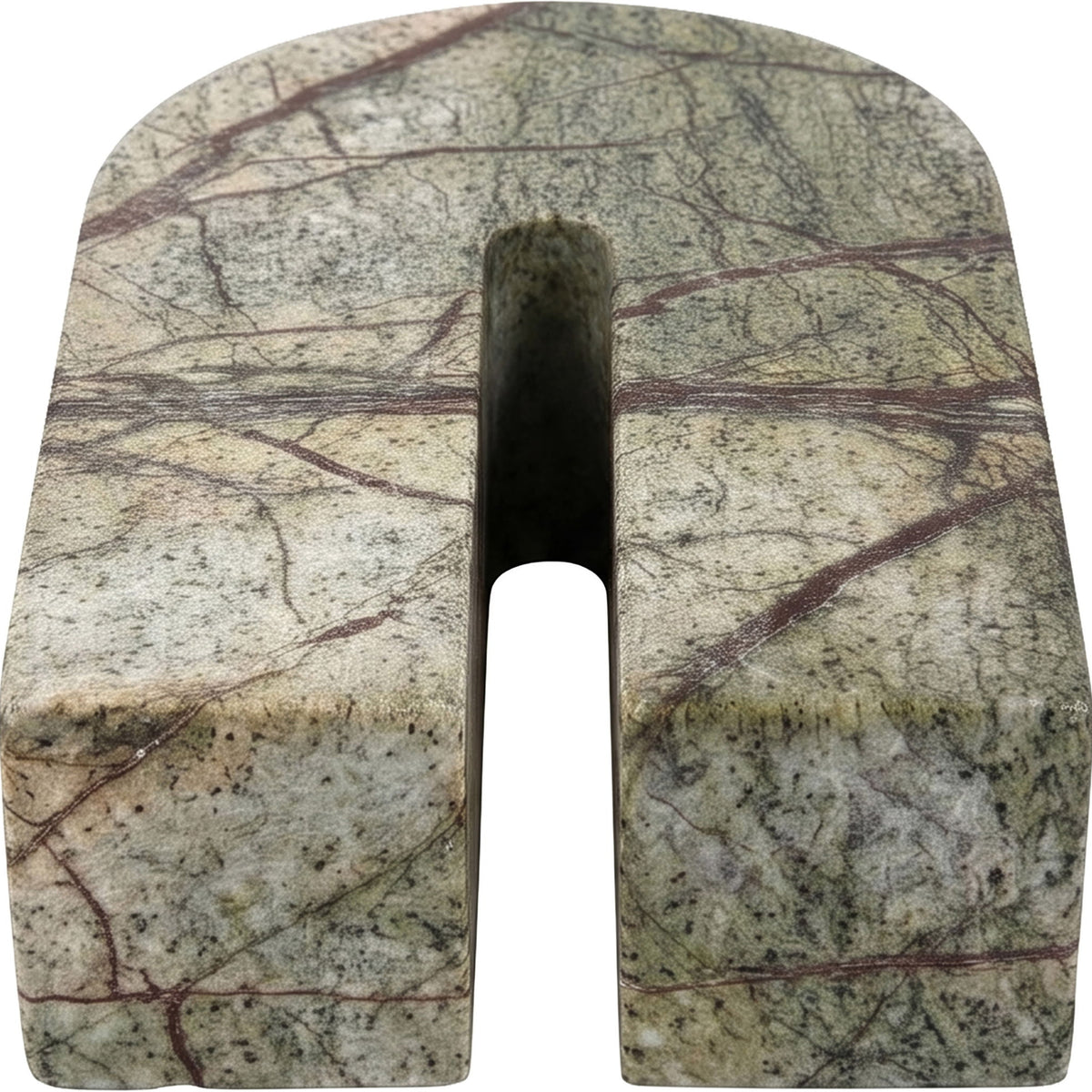 Green marble bookend with arched shape and dark veining