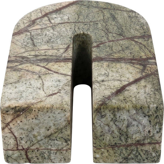 Green marble bookend with arched shape and dark veining