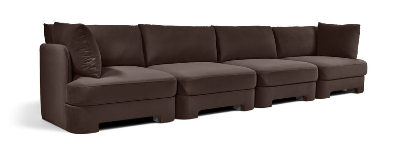 Dark brown velvet performance fabric upholstered 4-piece sectional sofa set
