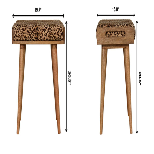 Leopard Velvet Tray Style Footstool - Brown Oak