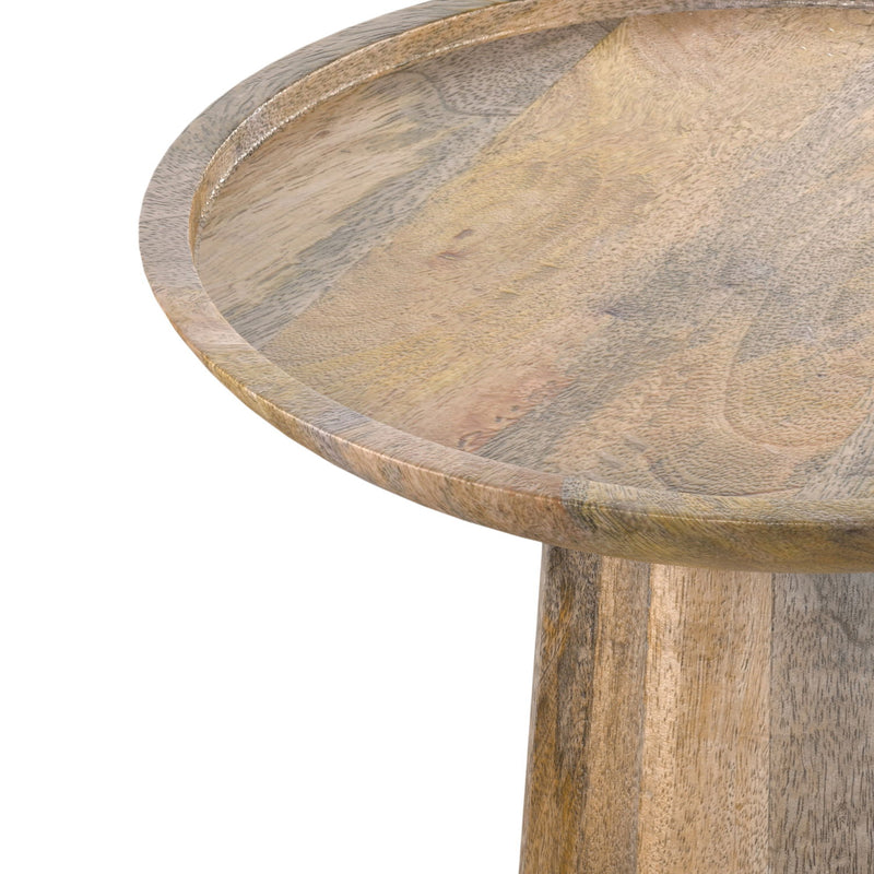 Round natural wood accent table top with beveled rim