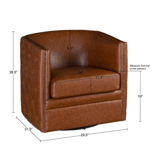 Swivel Chair With Tufted Barrel Design And Nailhead Accents