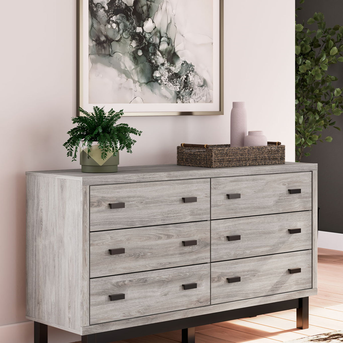 Vessalli - Six Drawer Dresser - Black / Gray