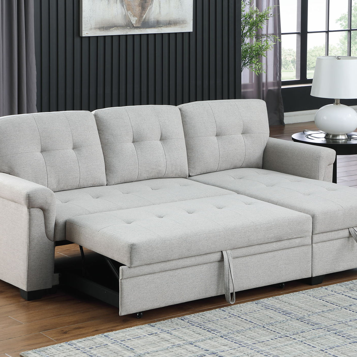 Lucca - Linen Reversible Sleeper Sectional Sofa With Storage Chaise
