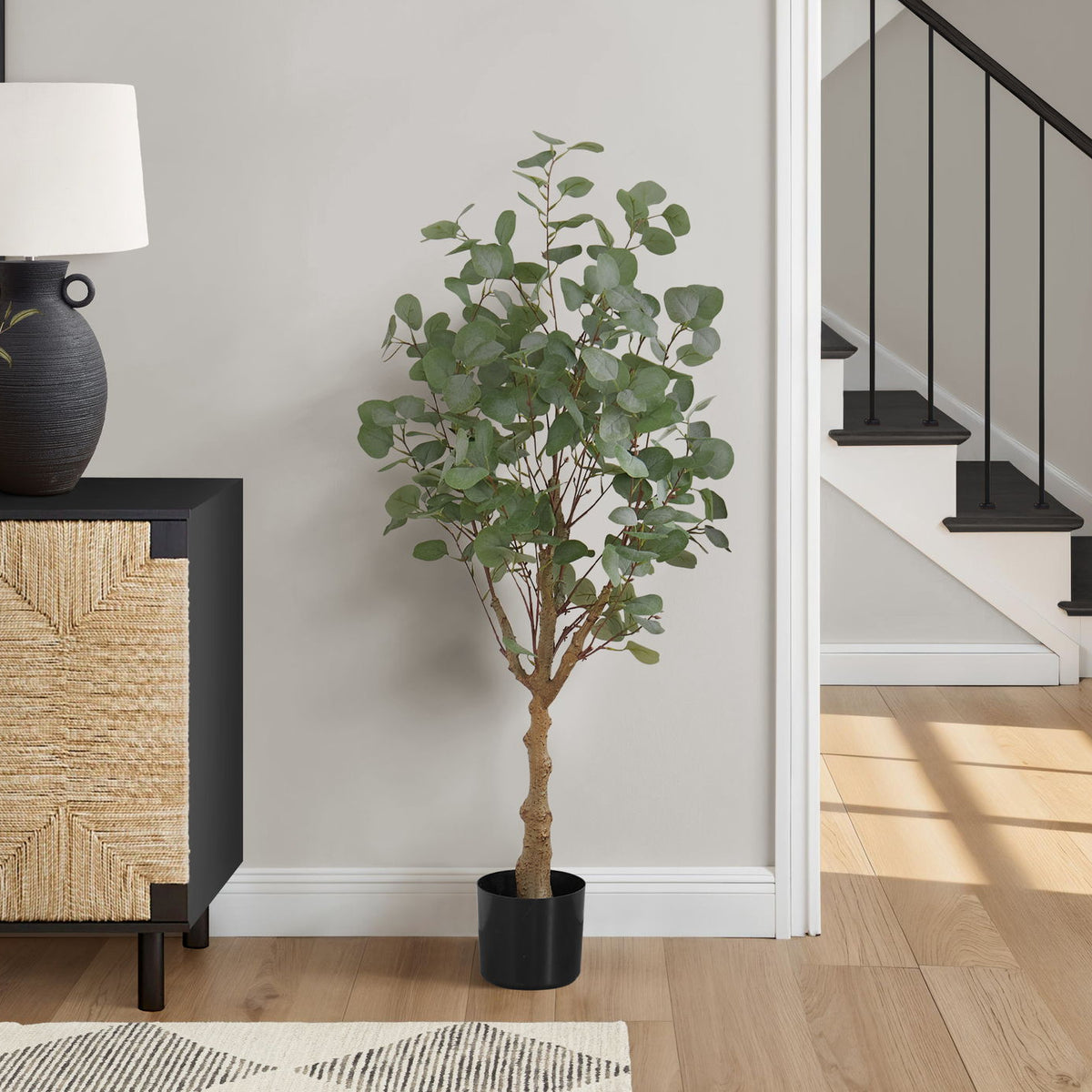 46" Tall, Artificial Plant, Eucalyptus Tree, Indoor, Faux, Fake, Floor, Greenery, Potted, Decorative - Green / Black