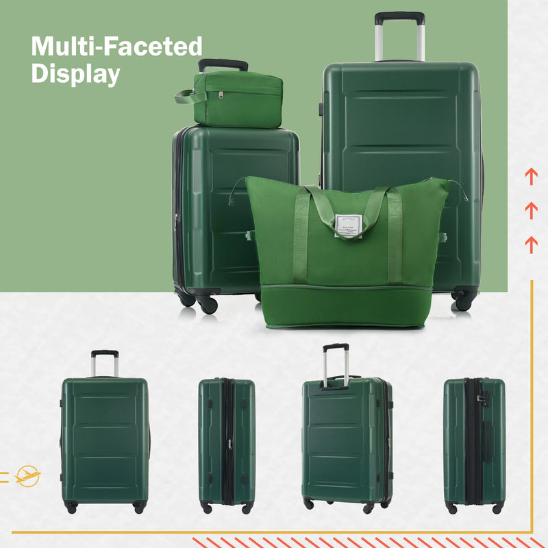 2-piece ABS luggage set in green with two spinner suitcases and green zip duffel bag