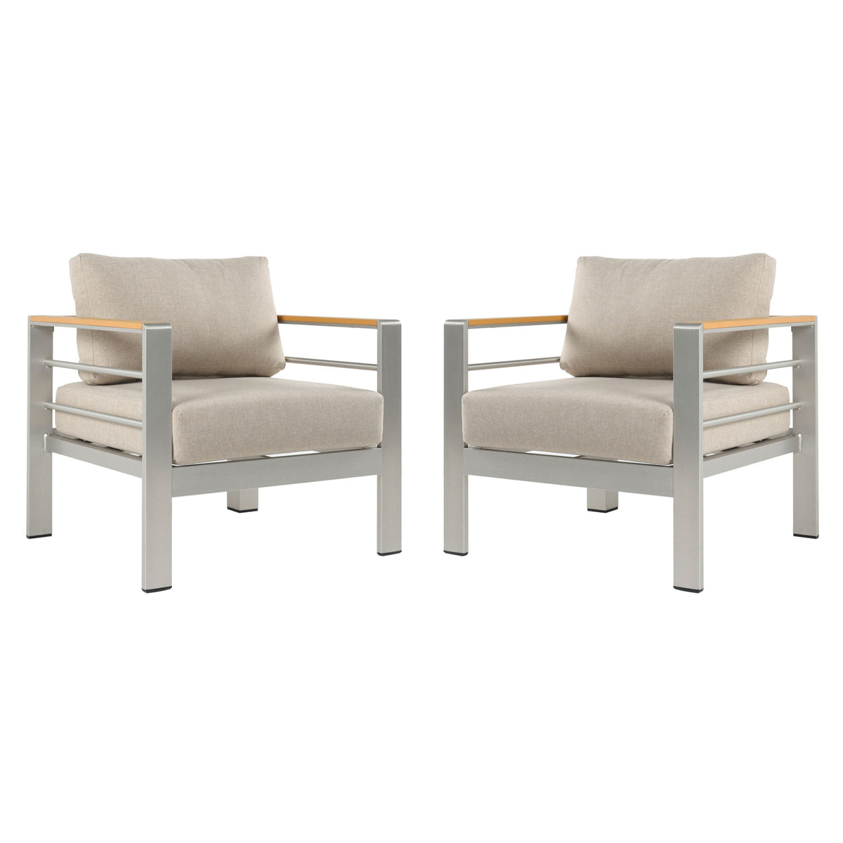 Cora - Outdoor Aluminum Club Chair Set Frame With Cushion Durable And Stylish Seating For Patio - Beige / Natural / Silver