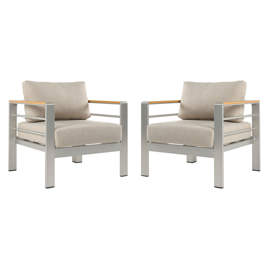 Cora - Outdoor Aluminum Club Chair Set Frame With Cushion Durable And Stylish Seating For Patio - Beige / Natural / Silver