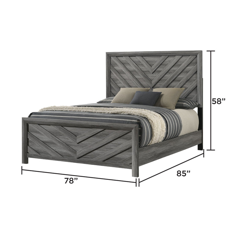 Denver dark gray platform bed with chevron wood headboard, 78 in wide