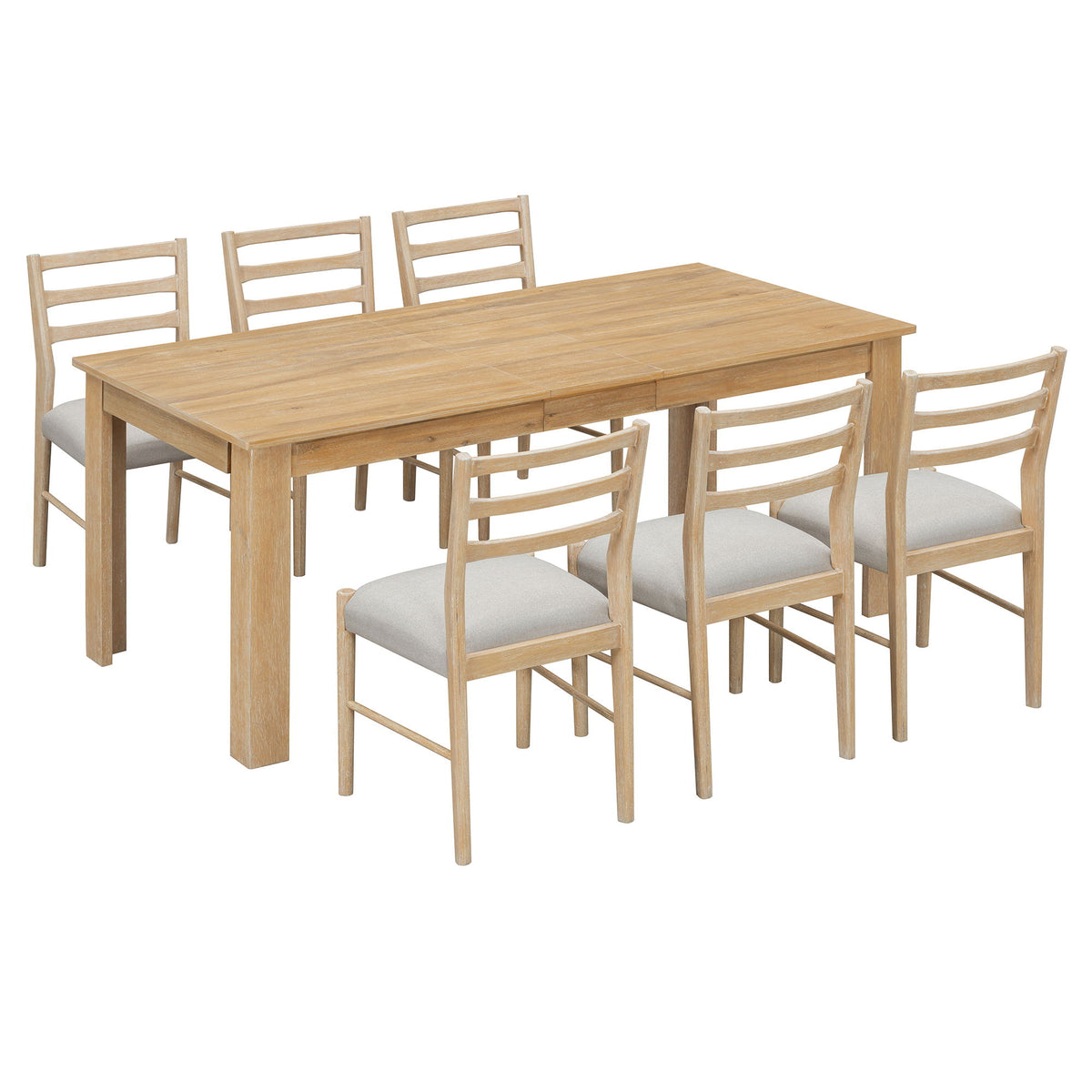 Dining set with extendable table and 4 upholstered wooden chairs, light brown frames