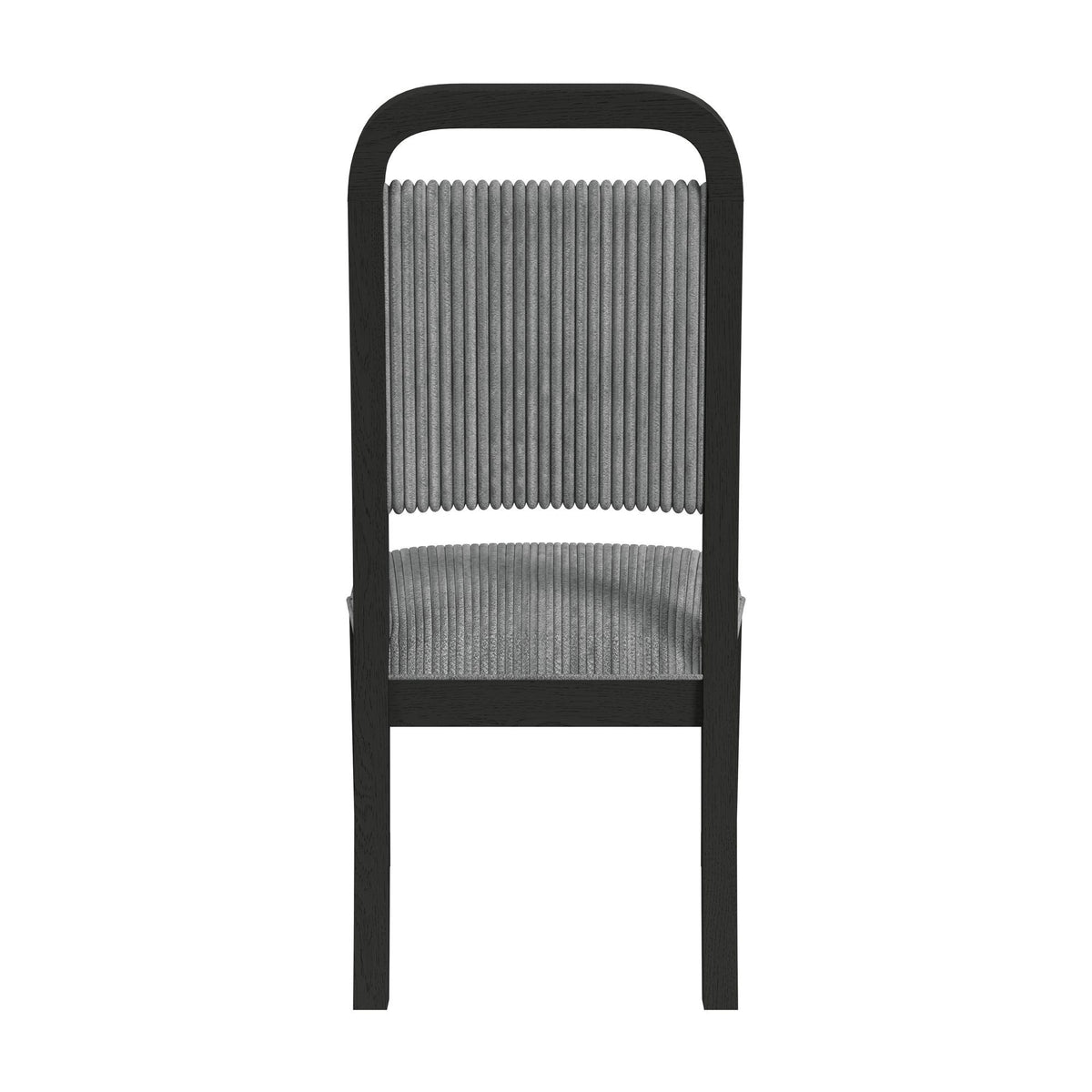 Gray ribbed fabric dining side chair with vertically stitched back panel
