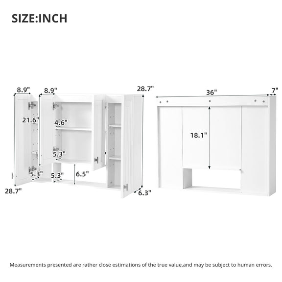 White bathroom wall cabinet open shelving with adjustable shelves, dimension diagram