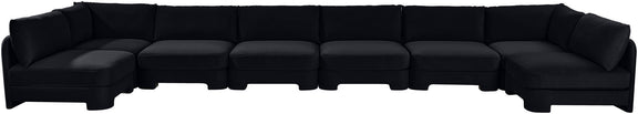 Black armless U-shaped sectional sofa with chaise modules and box cushions
