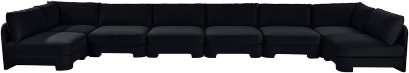 Black armless U-shaped sectional sofa with chaise modules and box cushions
