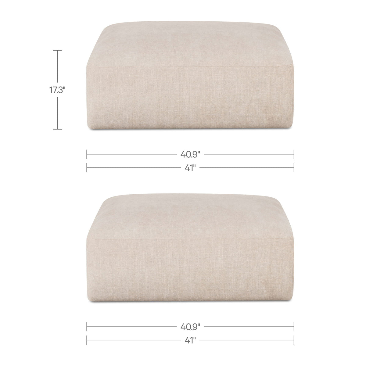 Matina oatmeal ottoman size 40.9 in wide and 17.3 in high