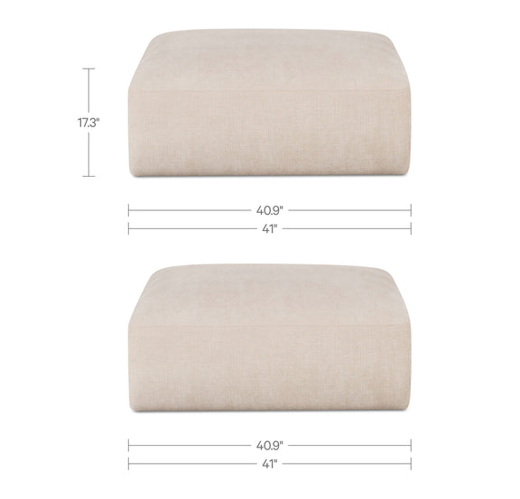 Matina oatmeal ottoman size 40.9 in wide and 17.3 in high