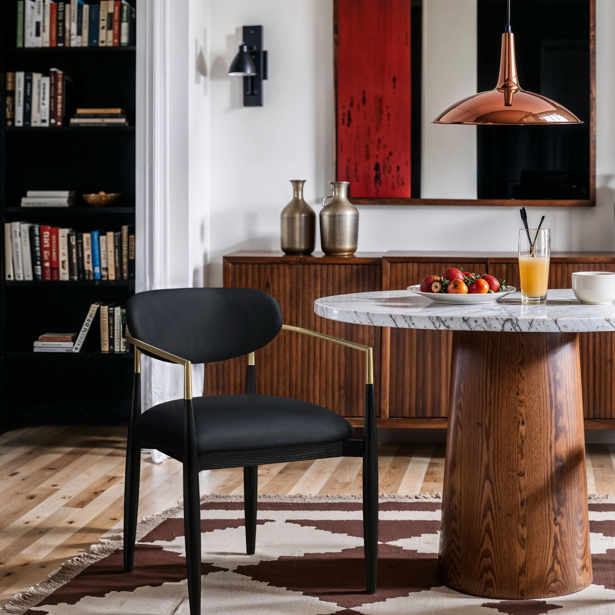 Riccio - Faux Leather Dining Arm Chair (Set of 2) - Black And Gold Frame