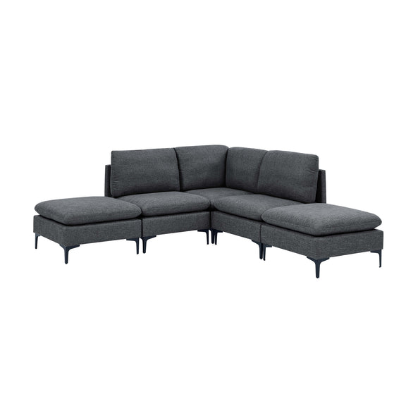 Dark gray modular sectional with tall legs and reversible chaise cushions