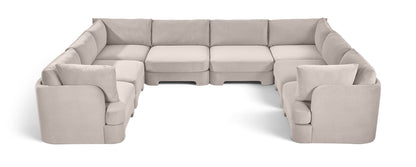 Light gray velvet U-shaped sectional sofa, 8-piece set with padded armrests