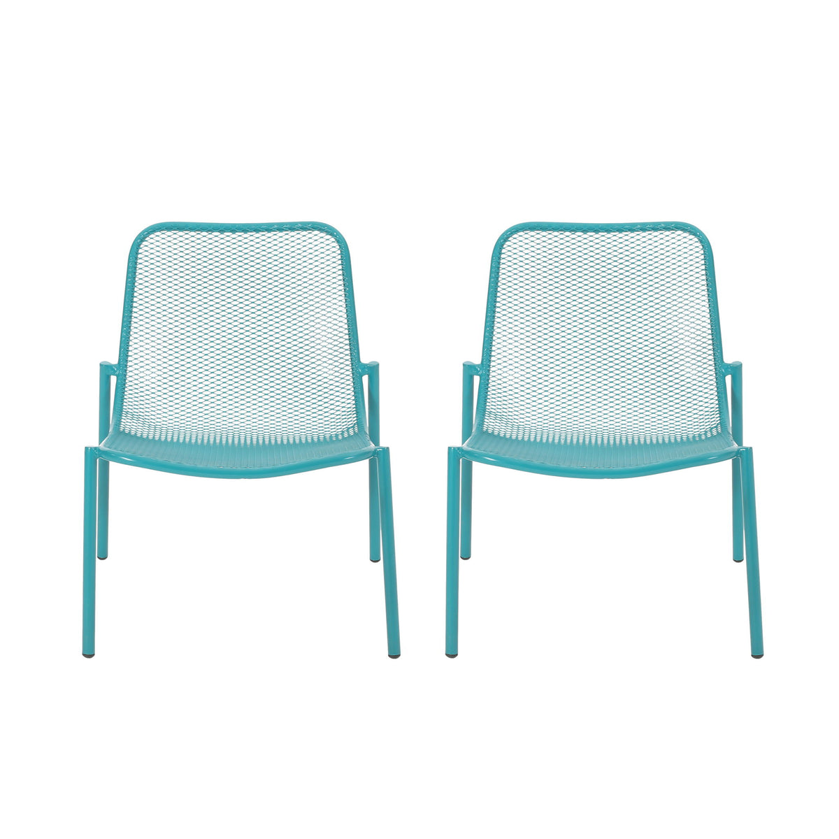 Outdoor Iron Chair With Mesh Design - Teal