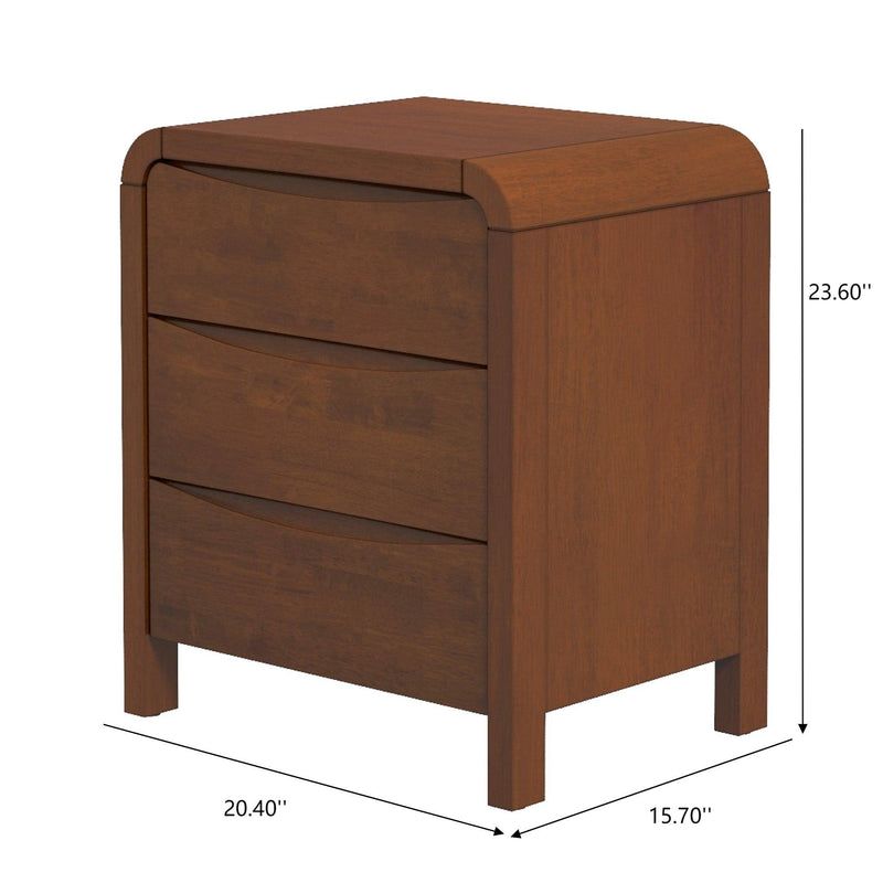Lionel - Mid-Century Modern Nightstand 3 Drawer Bed Side Table - Brown