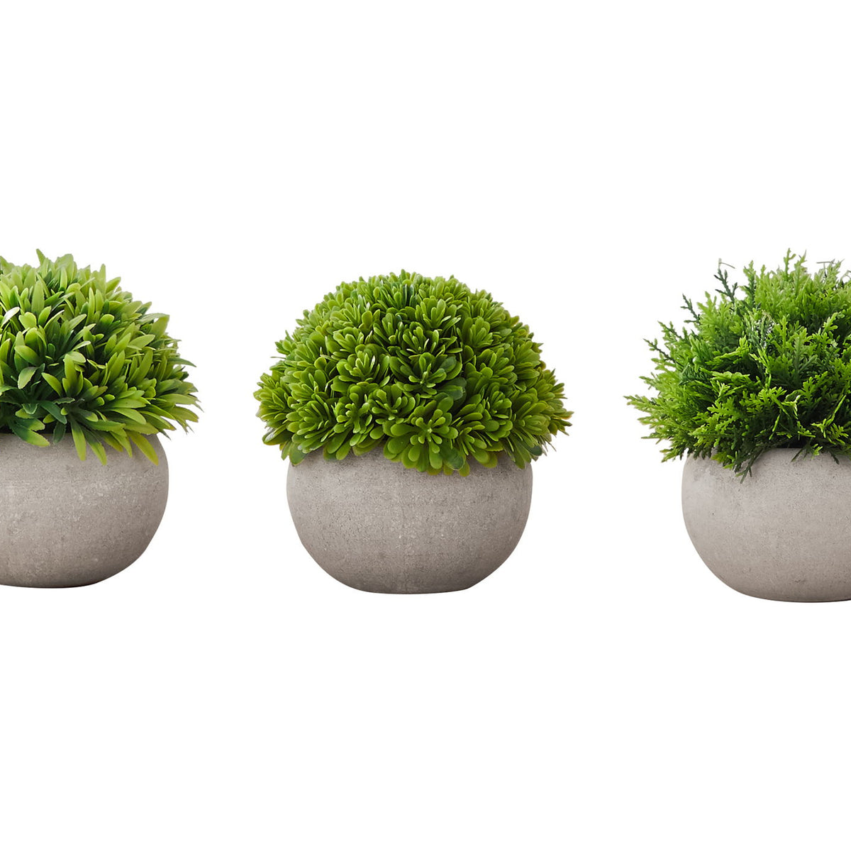 5" Tall, Artificial Plant, Grass, Indoor, Faux, Fake, Table, Greenery, Potted, Decorative (Set of 3) - Green / Gray