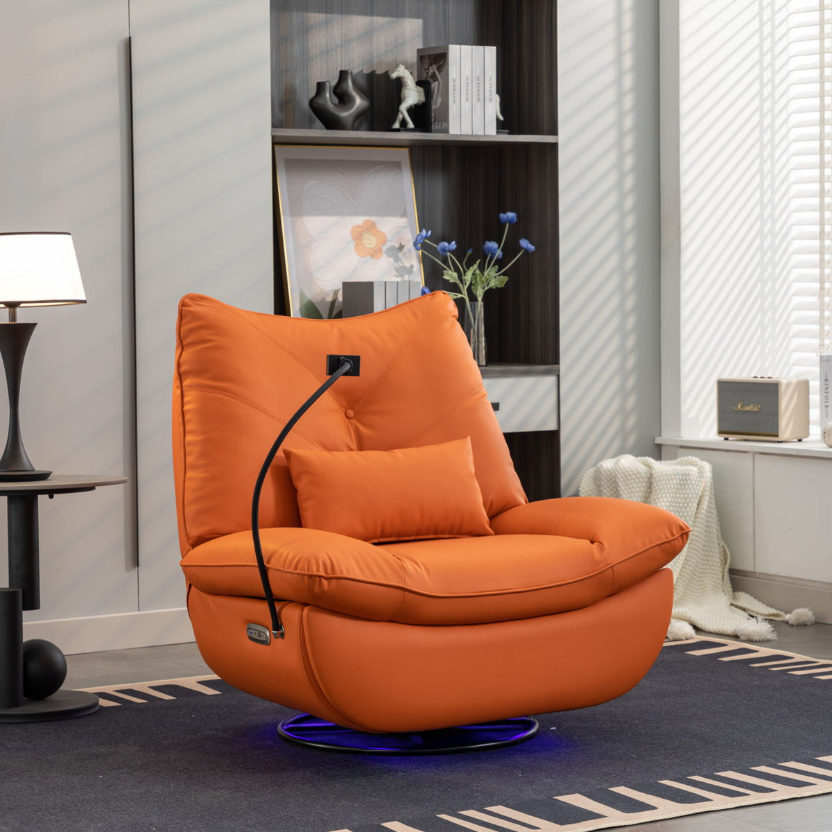 270 Swivel Glider Recliner Chair, Power Recliner Rocking Chair, USB Port Charge For Nursery Chair With Atmosphere Lamp For Living Room Bedroom Apartment
